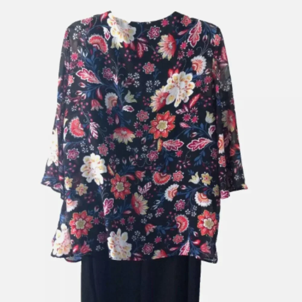 NWT Croft & Barrow Black Dress Size L Floral Jacket Necklace Set
